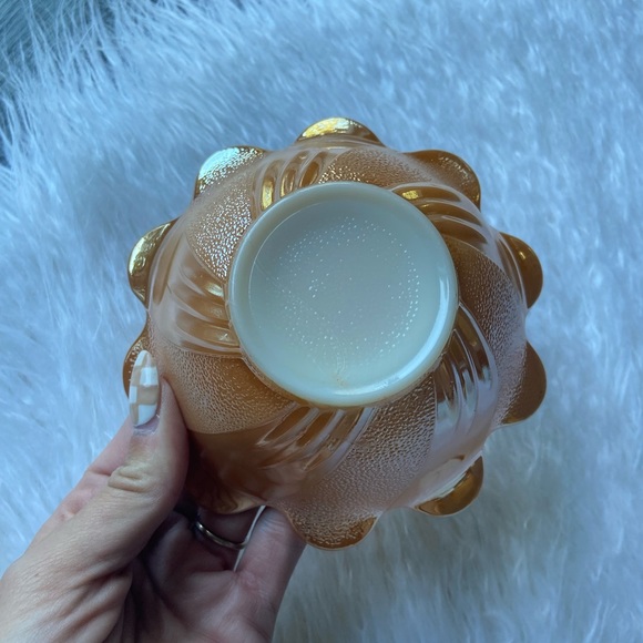 vintage fire king candy dish 60s 70s vibes flower dessert bowl peach scalloped - Picture 8 of 9